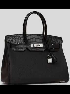 Structured Black Croc-Trim Satchel Tote